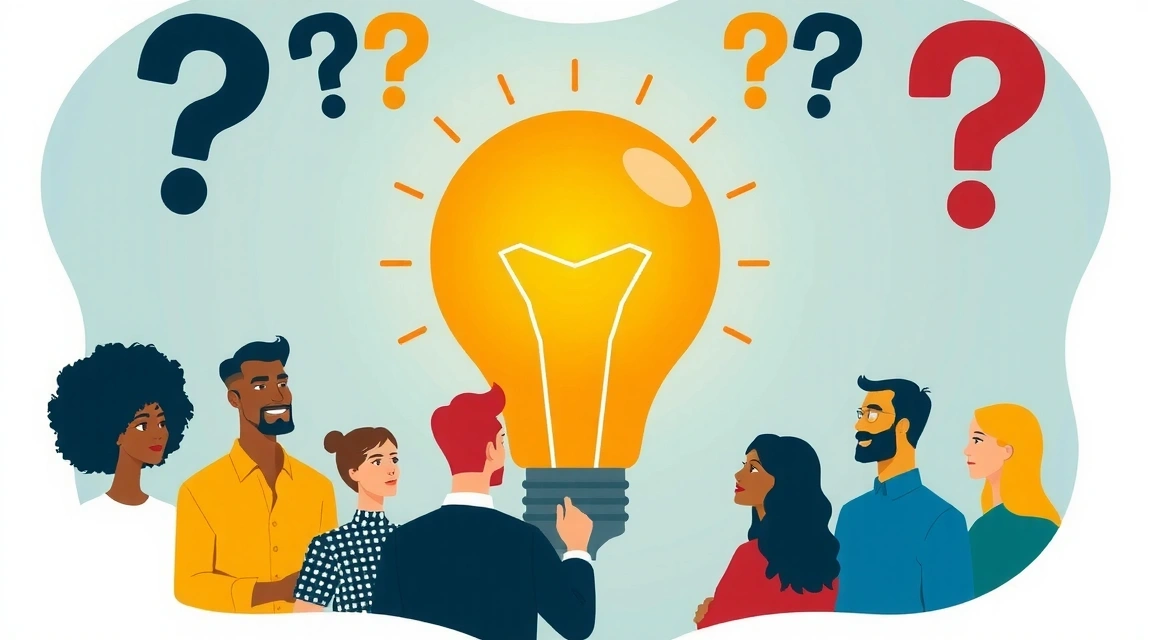 Illustration of people asking questions and finding answers