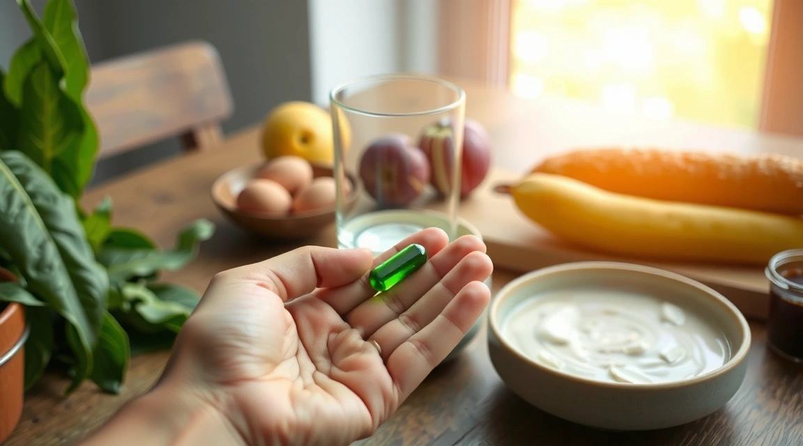 Person taking supplement with water